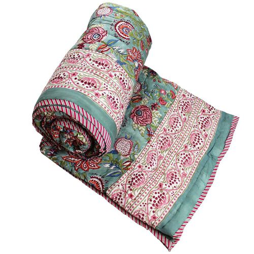 Powell Craft Queen Quilt Turquoise, Burgundy & White Floral 265x220cm